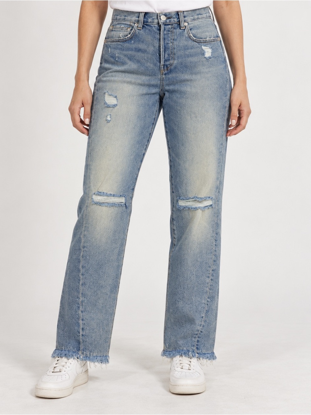 NWT CQY Nirvana Vintage Straight Jeans 27 High Rise Distressed Raw Hem USA